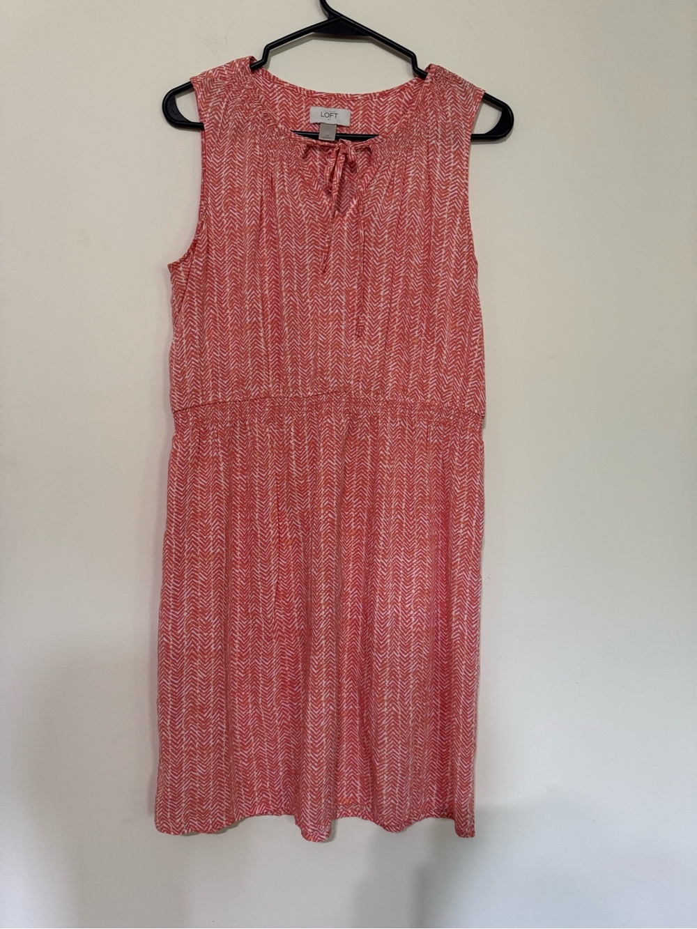LOFT coral-White Sleeveless Midi Dress with Tie Neck